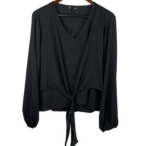 Krisa | Black Chiffon Layered Tie Front Blouse New